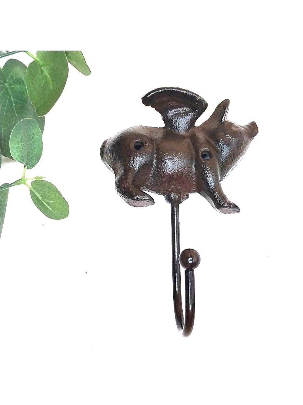 Cast Iron Flying Pig Wall Hook Key Rack Rustic Brown Finish BBQ Farmhouse